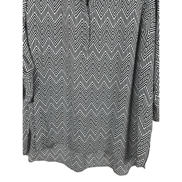 Zac & Rachel Woman 3X Black White Chevron Lace Detail Roll Tab Sleeve Sheer Top - Picture 4 of 12